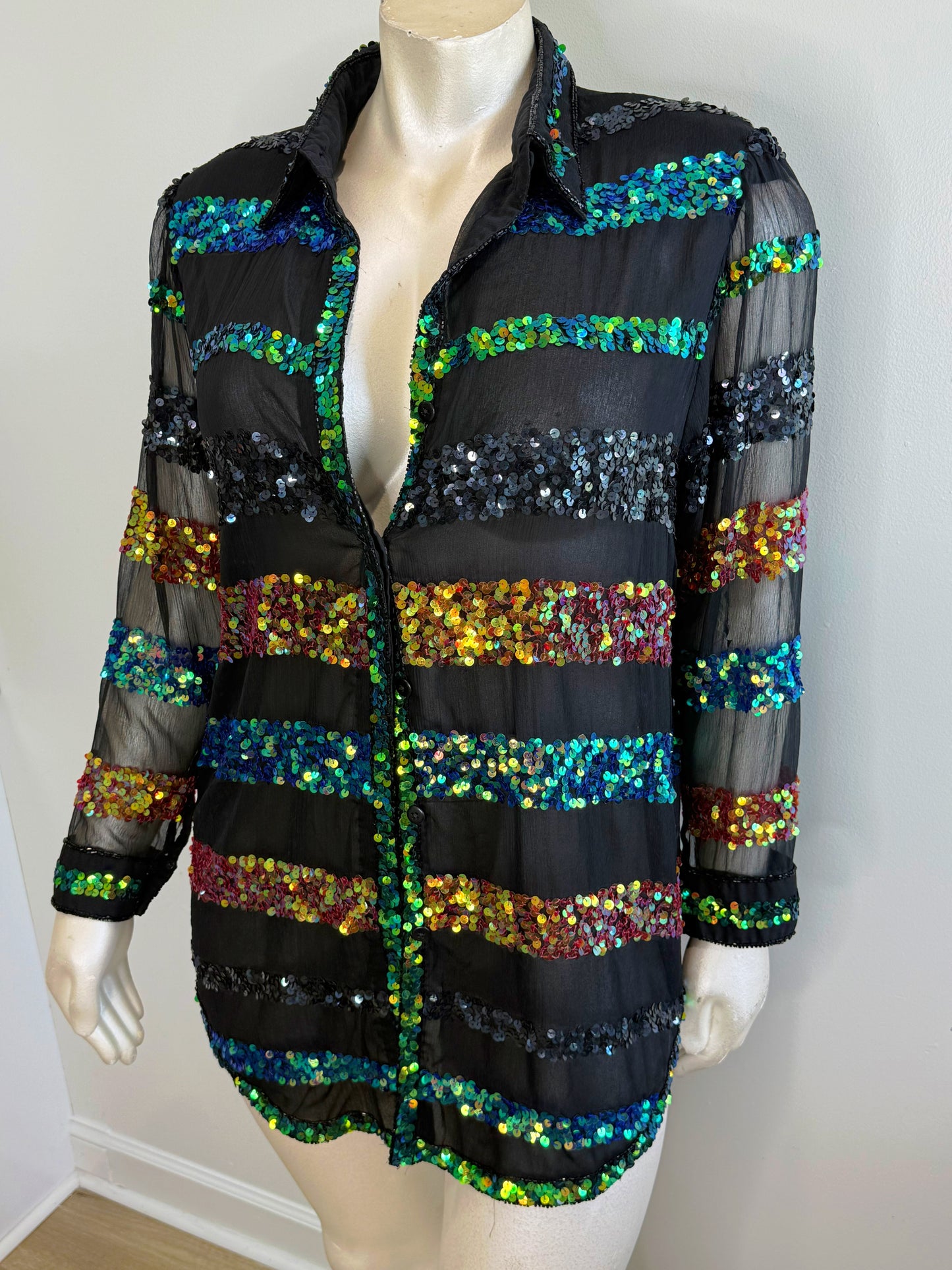 Vintage sheer chiffon sequin blouse /dress (fits up to plus 18)