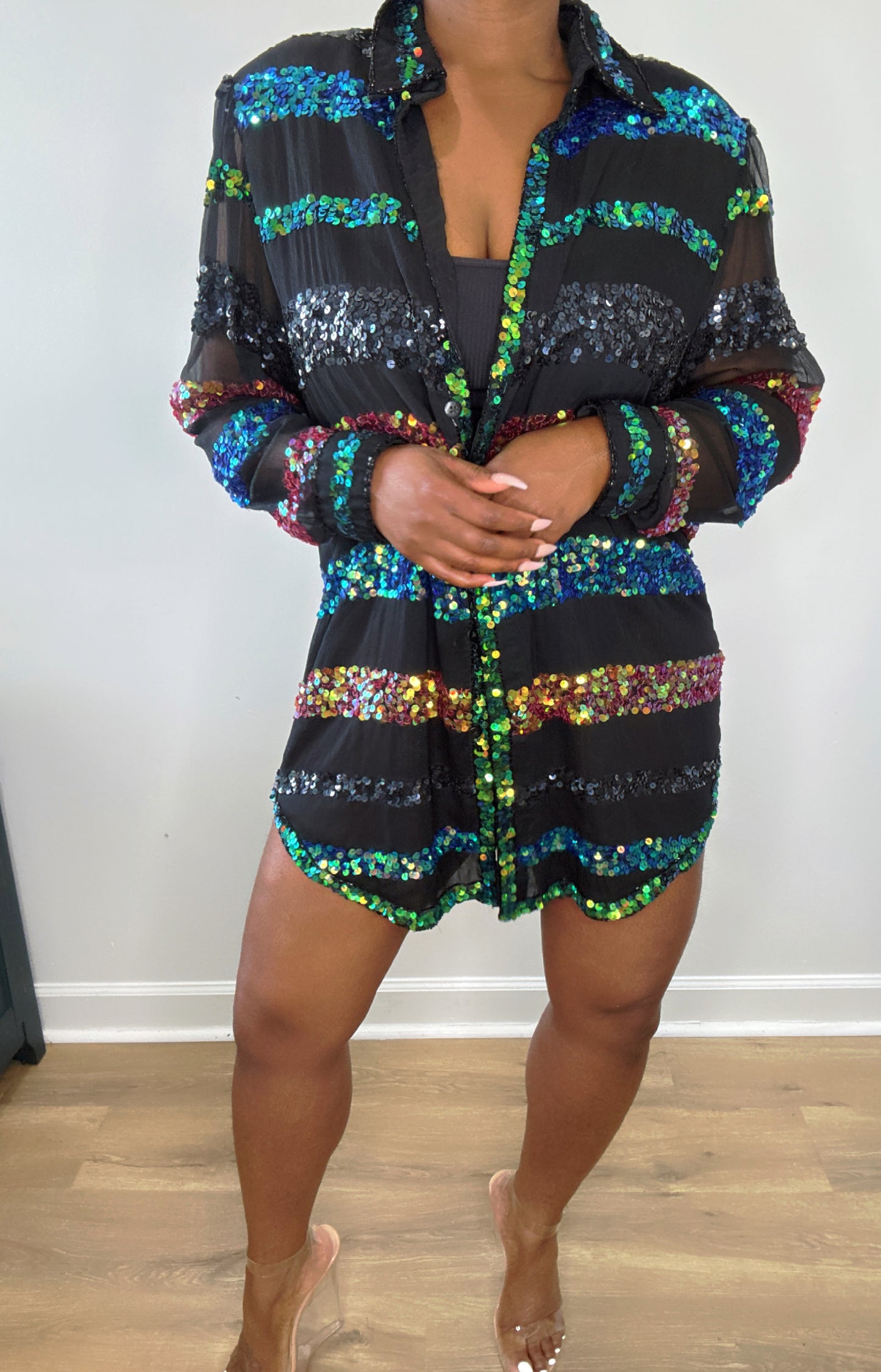 Vintage sheer chiffon sequin blouse /dress (fits up to plus 18)