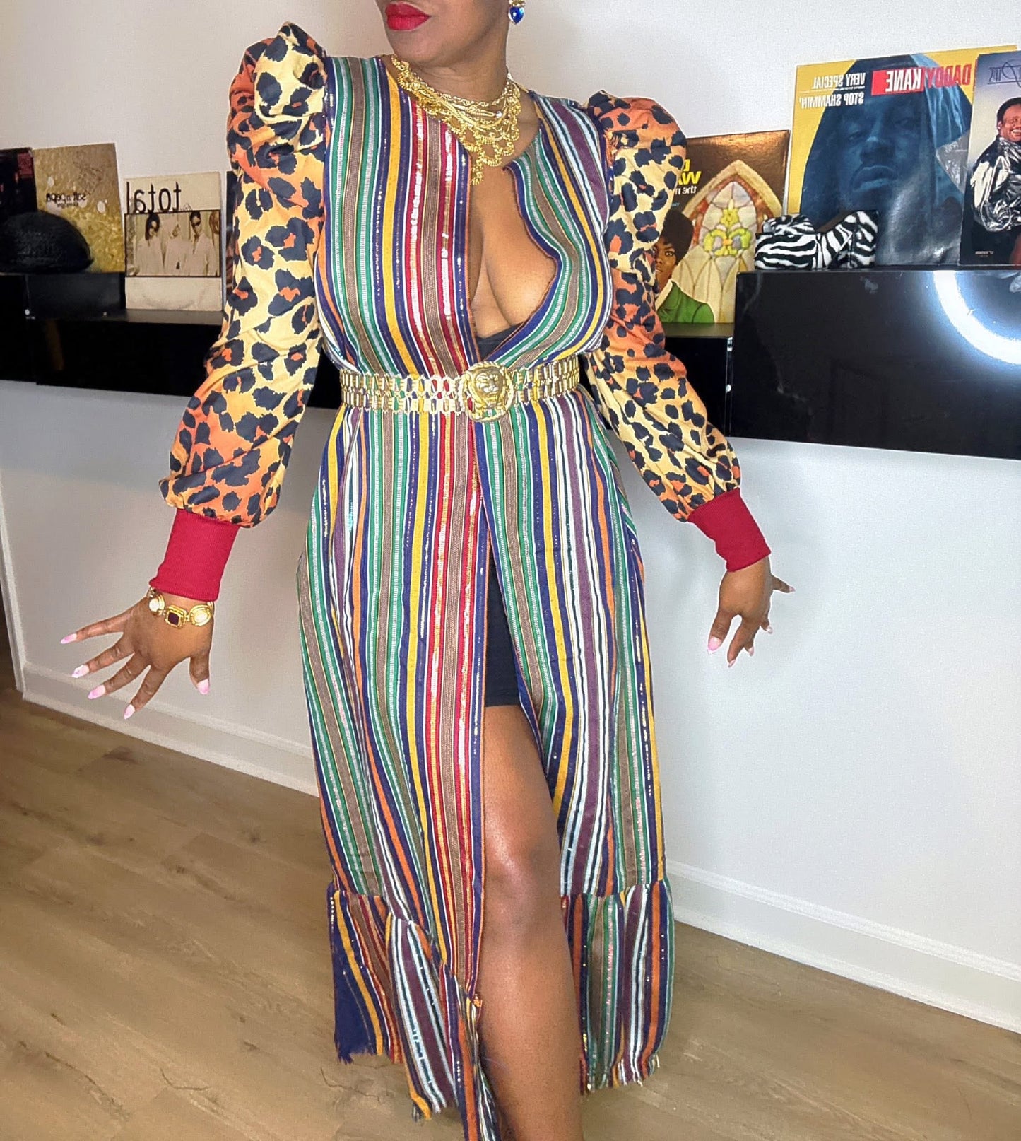 Custom Upcycled duster with puff sleeves (medium )