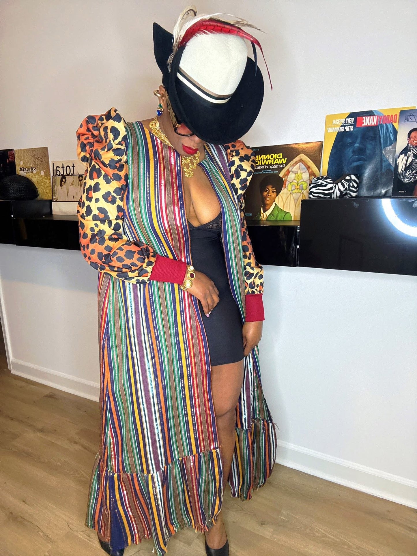 Custom Upcycled duster with puff sleeves (medium )