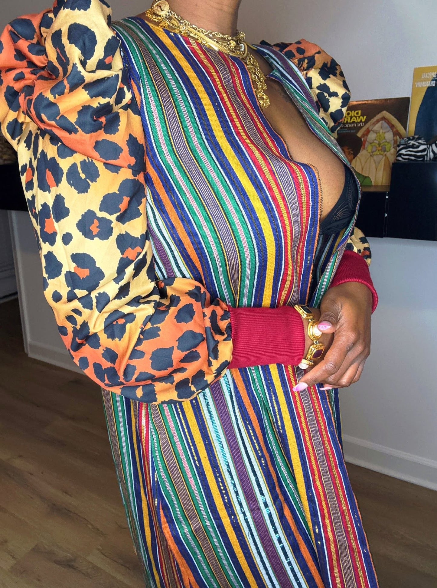 Custom Upcycled duster with puff sleeves (medium )