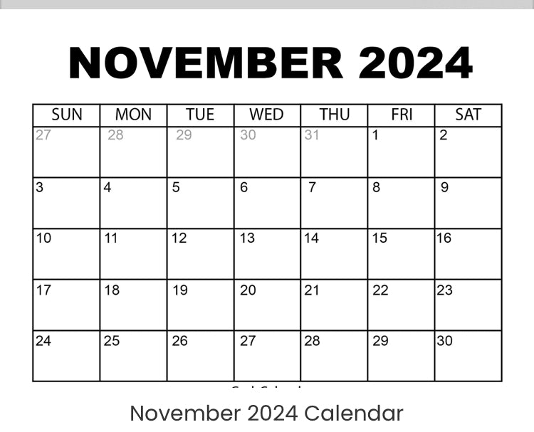 November 2024 live sale booking calendar