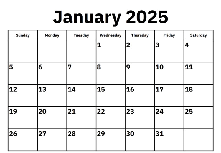 January 2025 live sale booking calendar