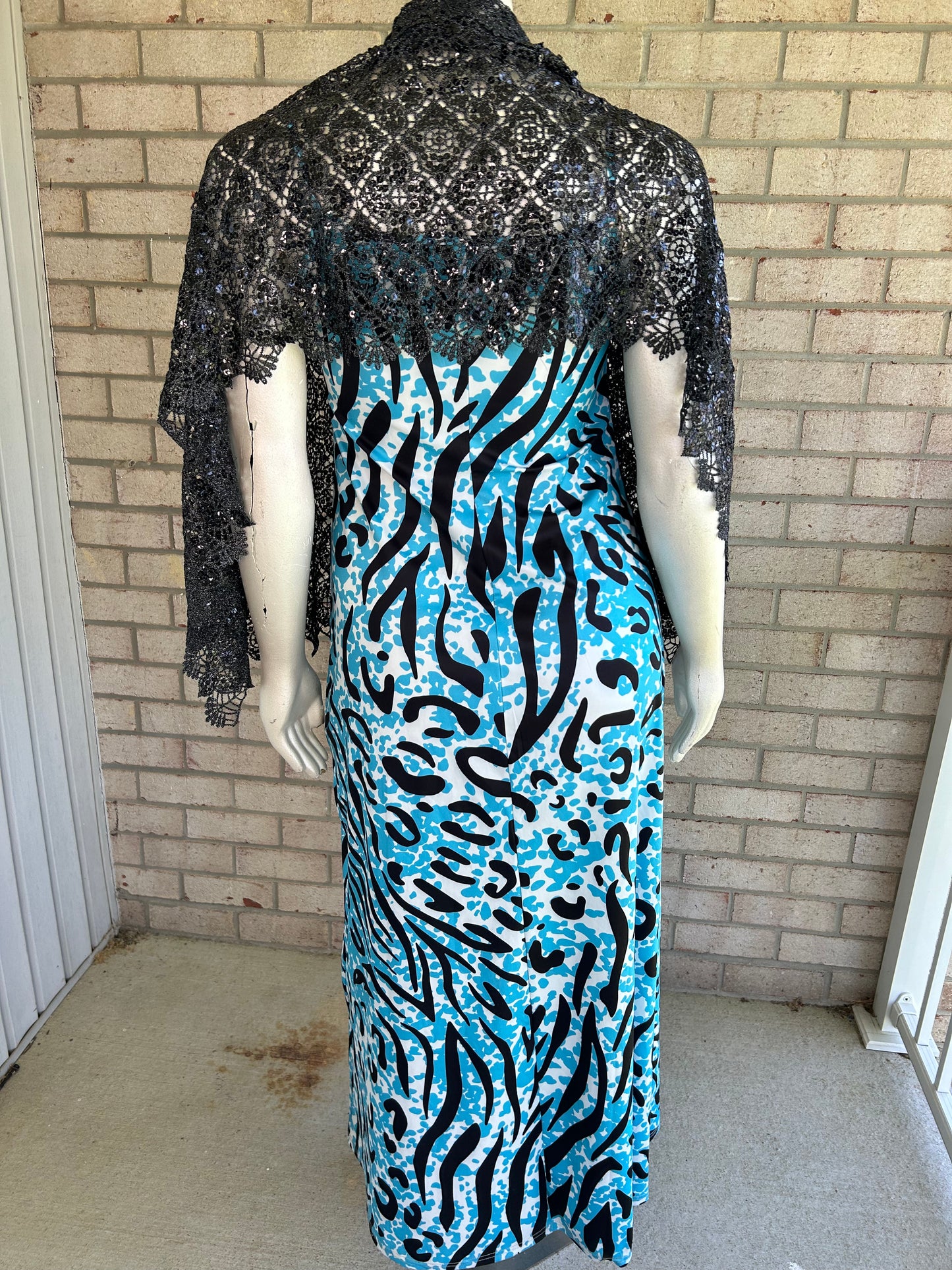 Zebra Maxi dress / sequin shawl