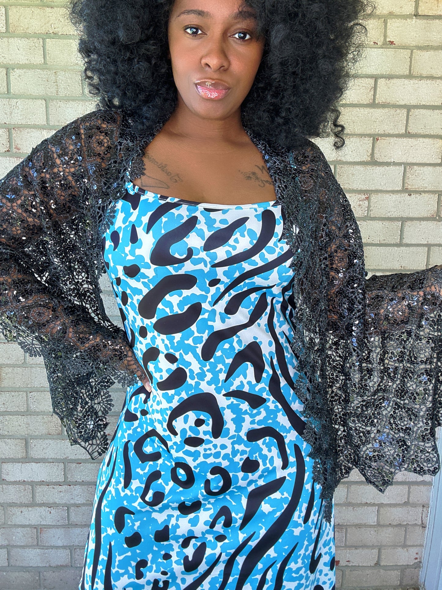 Zebra Maxi dress / sequin shawl