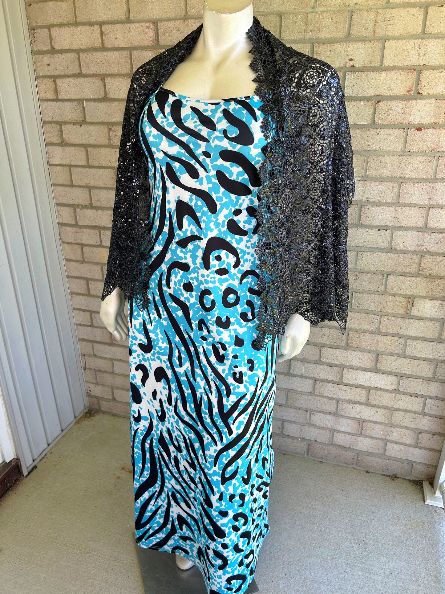 Zebra Maxi dress / sequin shawl