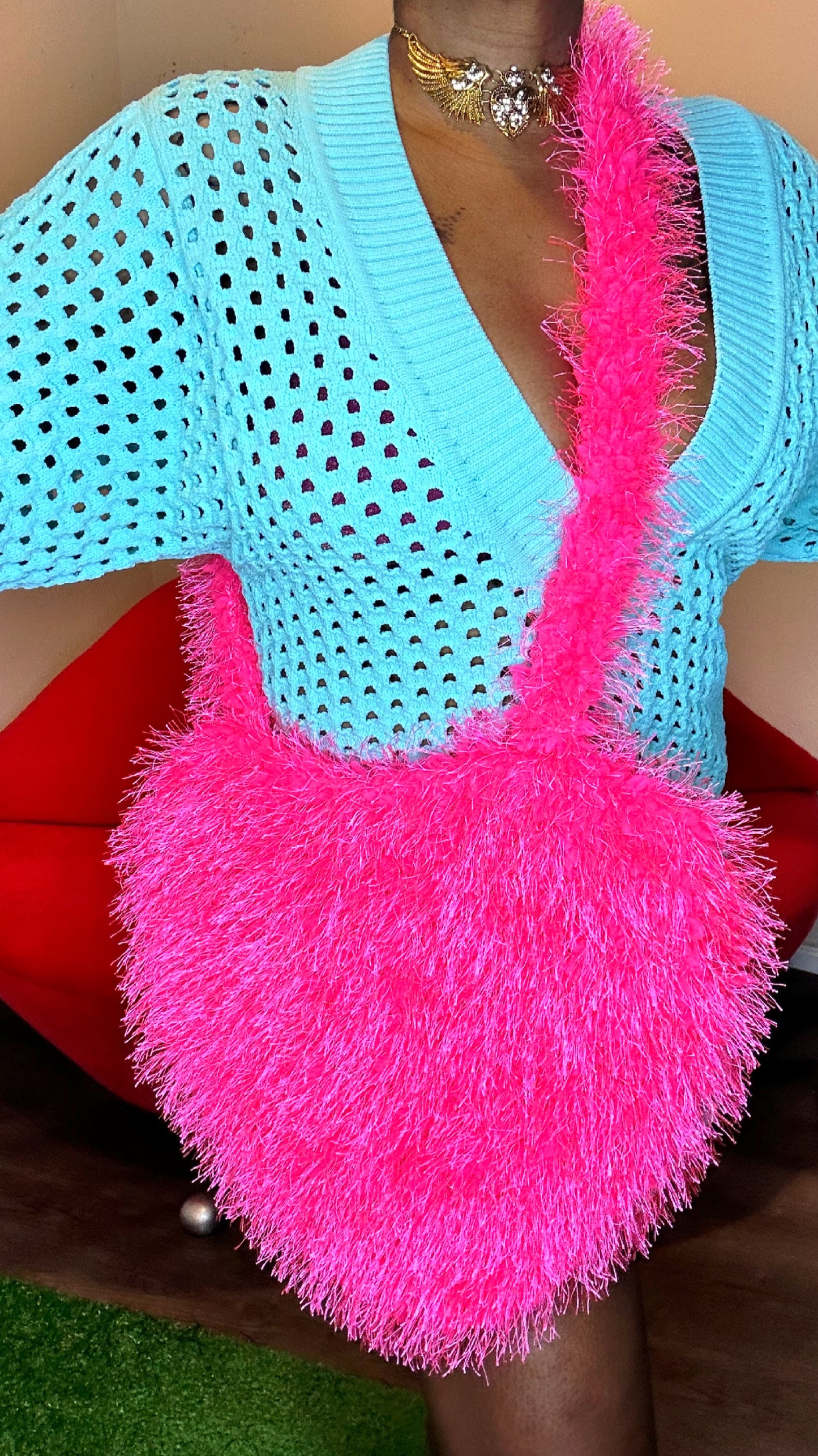 Oversized heart furry bag